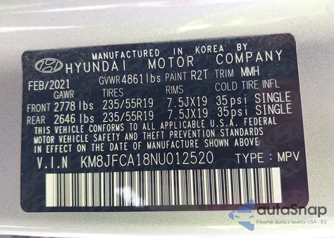 2022 Hyundai Tucson Hybrid Sel Convenience z USA, uszkodzony, nr VIN KM8JFCA18NU012520